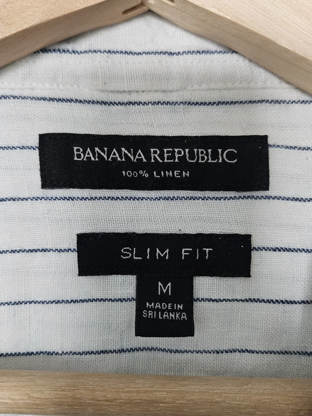 Banana Republic White Linen-Blend Shirt with Navy Pinstripes